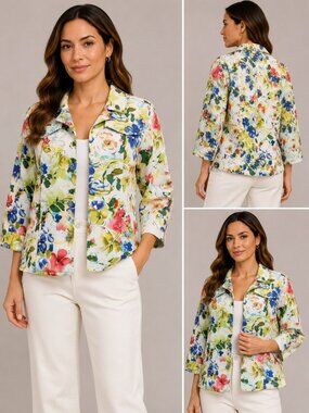 Christopher & Banks Women's Floral Textured Spring Blazer - Size Medium